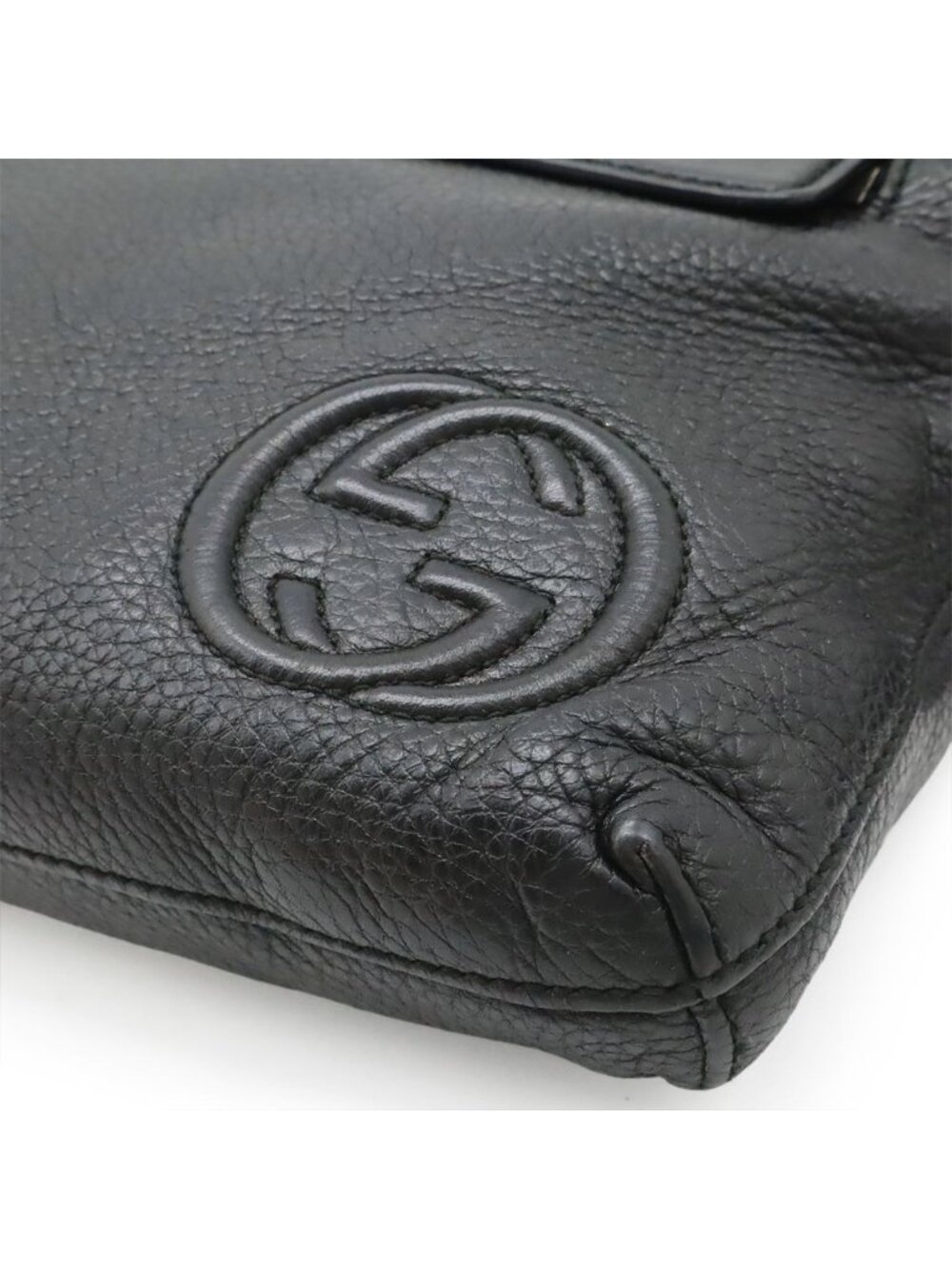Gucci Soho Interlocking Logo Belt Bag Leather Black Silver - Picture 3 of 9